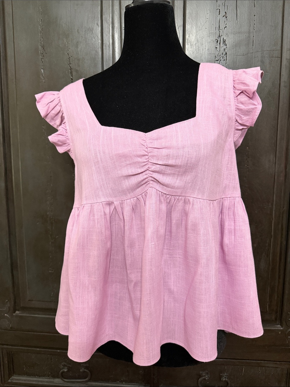 Loveriche purple /lavender sweetheart neck peplum top ruffled cap w/tie-up Large